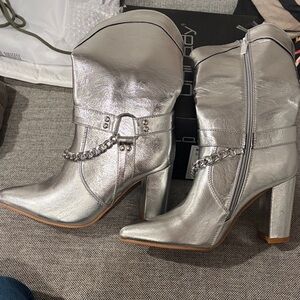 Silver High Heel Ankle Boots